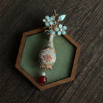 Buddha Stones Song Brocade Flower Vase Design Elegant Brooch