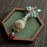 Buddha Stones Song Brocade Flower Vase Design Elegant Brooch