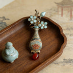 Buddha Stones Song Brocade Flower Vase Design Elegant Brooch