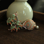 Buddha Stones Song Brocade Bamboo Leaves Vase Design Balance Brooch
