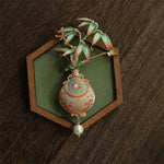 Buddha Stones Song Brocade Bamboo Leaves Vase Design Balance Brooch