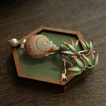 Buddha Stones Song Brocade Bamboo Leaves Vase Design Balance Brooch