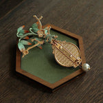 Buddha Stones Song Brocade Bamboo Leaves Vase Design Balance Brooch