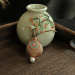 Buddha Stones Song Brocade Bamboo Leaves Vase Design Balance Brooch