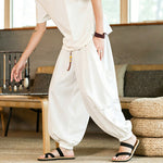 Buddha Stones Summer Casual Vintage Drawstring Solid Ankle Length Pants Men's Harem Pants With Pockets