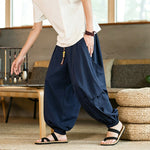 Buddha Stones Summer Casual Vintage Drawstring Solid Ankle Length Pants Men's Harem Pants With Pockets