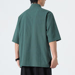 Buddha Stones Summer Tang Style Mandarin Collar Lotus Embroidery Solid Men's Shirts