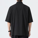 Buddha Stones Summer Tang Style Mandarin Collar Lotus Embroidery Solid Men's Shirts