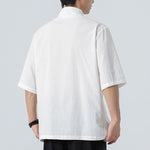 Buddha Stones Summer Tang Style Mandarin Collar Lotus Embroidery Solid Men's Shirts