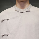 Buddha Stones Summer Tang Style Mandarin Collar Frog Button Solid Short Sleeve Men's Shirts