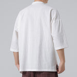 Buddha Stones Summer Tang Style Mandarin Collar Frog Button Solid Short Sleeve Men's Shirts