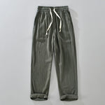 Buddha Stones Summer Casual Vintage Drawstring Solid Long Pants Men's Tapered Pants With Pockets