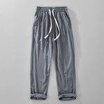 Buddha Stones Summer Casual Vintage Drawstring Solid Long Pants Men's Tapered Pants With Pockets
