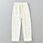 Buddha Stones Summer Casual Vintage Drawstring Solid Long Pants Men's Tapered Pants With Pockets