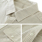 Buddha Stones Summer Casual Button-Up Striped Cotton Men's Short Sleeve Shirts With Decorative Pocket