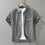 Buddha Stones Summer Casual Button-Up Striped Cotton Men's Short Sleeve Shirts With Decorative Pocket