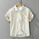 Buddha Stones Summer Casual Button-Up Striped Cotton Men's Short Sleeve Shirts With Decorative Pocket