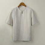 Buddha Stones Summer Tang Style Knot Button Side Slit Solid Men's Shirts