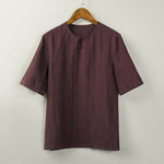 Buddha Stones Summer Tang Style Knot Button Side Slit Solid Men's Shirts