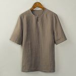 Buddha Stones Summer Tang Style Knot Button Side Slit Solid Men's Shirts