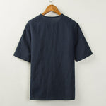 Buddha Stones Summer Tang Style Knot Button Side Slit Solid Men's Shirts