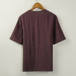 Buddha Stones Summer Tang Style Knot Button Side Slit Solid Men's Shirts