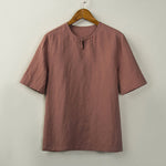 Buddha Stones Summer Tang Style Knot Button Side Slit Solid Men's Shirts