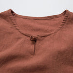 Buddha Stones Summer Tang Style Knot Button Side Slit Solid Men's Shirts