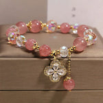 Buddha Stones Strawberry Quartz Clover Love Beaded Tassel Bracelet