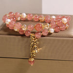 Buddha Stones Strawberry Quartz Pearl Butterfly Love Double Wrap Bracelet