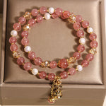 Buddha Stones Strawberry Quartz Pearl Butterfly Love Double Wrap Bracelet