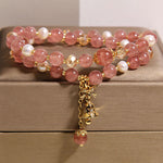 Buddha Stones Strawberry Quartz Pearl Butterfly Love Double Wrap Bracelet
