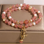 Buddha Stones Strawberry Quartz Pearl Butterfly Love Double Wrap Bracelet