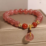 Buddha Stones Strawberry Quartz Peace Buckle Love Round Beaded Bracelet