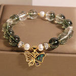 Buddha Stones Green Phantom Pearl Accent Butterfly Growth Beaded Bracelet