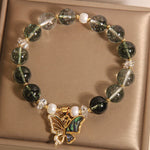 Buddha Stones Green Phantom Pearl Accent Butterfly Growth Beaded Bracelet