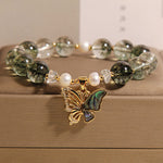 Buddha Stones Green Phantom Pearl Accent Butterfly Growth Beaded Bracelet