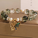 Buddha Stones Green Phantom Pearl Accent Butterfly Growth Beaded Bracelet