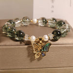 Buddha Stones Green Phantom Pearl Accent Butterfly Growth Beaded Bracelet