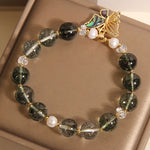 Buddha Stones Green Phantom Pearl Accent Butterfly Growth Beaded Bracelet