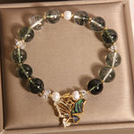 Buddha Stones Green Phantom Pearl Accent Butterfly Growth Beaded Bracelet