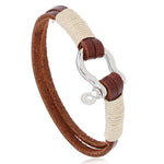 Buddha Stones Leather Double Wrap Winding Thread Shackle Balance Bracelet