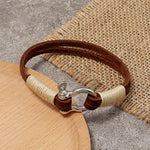 Buddha Stones Leather Double Wrap Winding Thread Shackle Balance Bracelet
