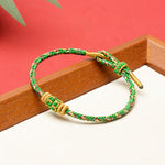 Buddha Stones Five Color Hand Woven Green String Green Ingots And Plum Blossom Amulets Protection Adjustable Bracelet