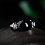 Buddha Stones Oval Pattern Hematite Support Adjustable Ring