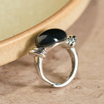 Buddha Stones Oval Pattern Hematite Support Adjustable Ring