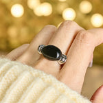 Buddha Stones Oval Pattern Hematite Support Adjustable Ring