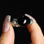Buddha Stones Oval Pattern Hematite Support Adjustable Ring