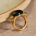 Buddha Stones Oval Pattern Hematite Support Adjustable Ring