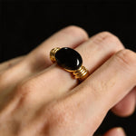 Buddha Stones Oval Pattern Hematite Support Adjustable Ring